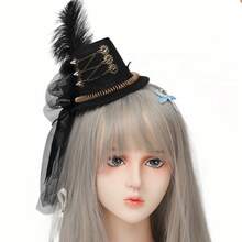 Steampunk Mini Top Hat, Mechanical Gear Punk Black Hair Clip Hat, Black Small Hat, Rivet Decor, Best Gift For Halloween, Vintage Veil Fascinator Hat For Masquerade Ball, Costume Party, Photography Props