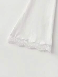 Women's Y2K Lace Trim T Shirt Top Blouses Long Flare Sleeve Square Neck Low Cut Slim Fit Tee Shirt Crop Tops Spring Fall Casual Daily Going Out Tops Aesthetic Clothes Party Club Streetwear - White - View 7