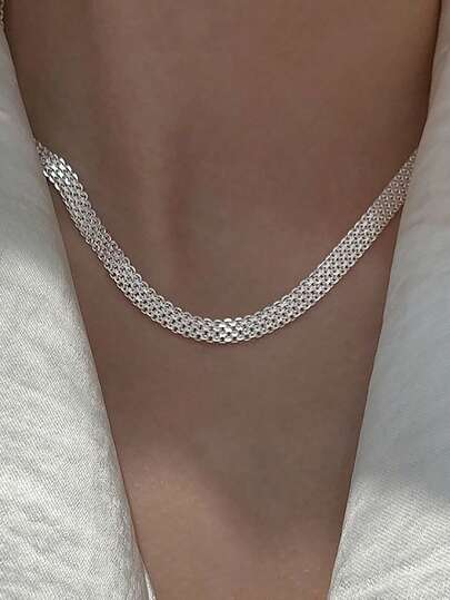 1 st. Spetsvävt halsband i 925 sterlingsilver, casual, mors dag, fina smycken, gåva, vardagskläder för kvinnor