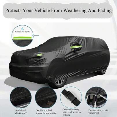 1PC Car Cover For Sedans/SUVs With 360° Reflective Strips High-Density Material Resists Rain And Snow Full-Coverage Outdoor Parking Protection Frost-Proof & Sun-Proof All-Season Car Cover (Suitable For Outdoor Damp/Cold & Direct Sunlight Conditions)