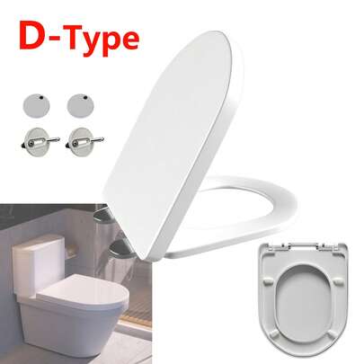 HSHa Bathroom Accessaries Soft Close Toilet Seats With Quick Release D-Shape Toilet Lid Simple Top Fixing With 360 Adjustable Hinges Bathroom Accessaries Toilet Seat