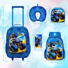 5PCS Kids Suitcase Set For Boys, Car Rolling Luggage With Wheels, Travel Carry On For Children Toddler Elementary - 藍色 - 查看 4