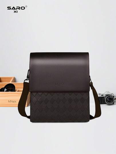 saroxi 1pc Minimalist PU Leather Shoulder/Crossbody Bag For Men, Casual Messenger Bag With Side Pockets, Versatile For Commuting, Black Color, Great Gift For Boyfriend Side Bag