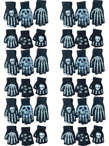 Skeleton Gloves Are Suitable For Halloween Role-Playing Parties And Daily Wear. They Are Ideal For Children's Winter Warmth, Luminous Halloween Costumes, Expression Accessories, Double Luminous Full-Finger Skeleton Gloves