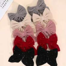 10 件秋冬天鹅绒蝴蝶结发夹，适合幼儿女孩，精致水钻装饰蝴蝶结，多色发夹成对，鳄鱼夹，儿童青少年发饰，适合日常生活假期，完美的儿童礼物