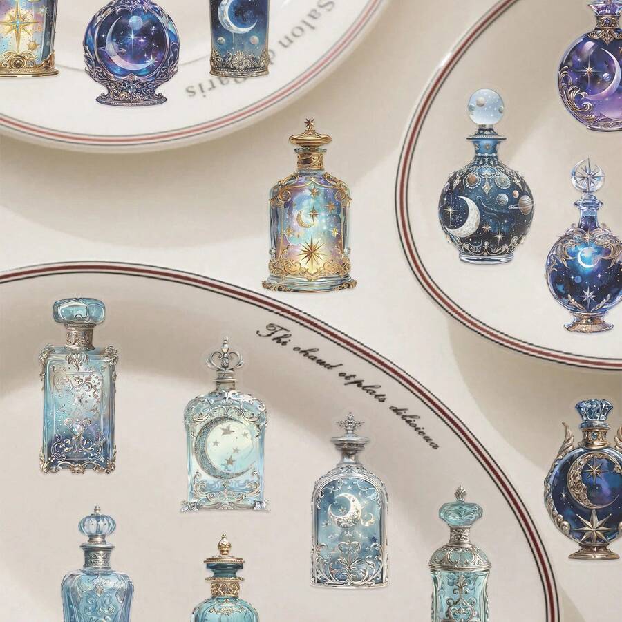 50张透明月亮水瓶贴纸，趣味月亮装饰贴纸，美观贴纸套装，3D贴纸，超现实风格贴纸，适用于笔记本电脑、滑板、日记本、笔记本、手机、杯子、吉他、行李箱、电脑、冰箱、桌子等。剪贴簿用品，剪贴簿文具，趣味贴纸，笔记本电脑贴纸，Kindle手机贴纸。