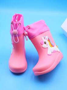 1 双独角兽卡通可爱儿童雨靴，女童幼儿轻便舒适防滑户外运动防水靴，适合雨天玩耍和学校活动 - 粉色 - 查看 4