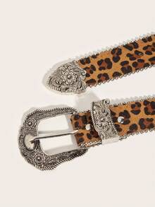 1条女士波西米亚风腰带，经典PU皮革复古搭扣印花边珍珠西部风格百搭腰带