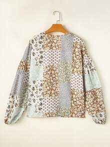 Acelitt Blusa de mujer con estampado floral de estilo bohemio suelto, cuello en V con botones abiertos en los hombros, para primavera y otoño - Multicolor - Ver 6
