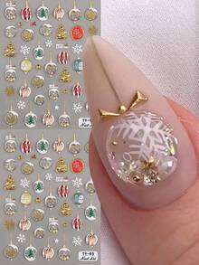 55D Relief Bronzing Gold Small Bells Nail Stickers Snow Trees Elk Nail Slider New Year Decor Wraps - Multicolor - View 1
