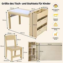 Kids Table And Chair Sets, Art Table With Storage Space, Wooden Children Drawing Table With Paper Wheels And 4 Storage Boxes, Toddler Table And Chairs Set For Drawing, Crafting, Writing, Learning - Amarillo - View 5