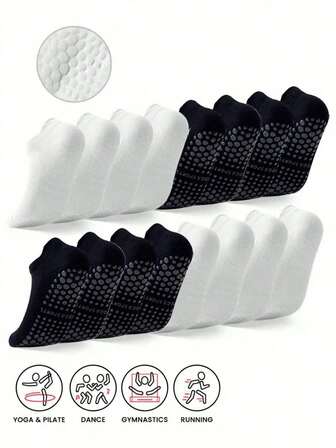 2/4 Pairs Of Women's Black And White Short Yoga Socks, Suitable For Pilates Fitness Dance Sports Socks, Adult Floor Socks, Breathable Ankle Grip, Soft And Comfortable.