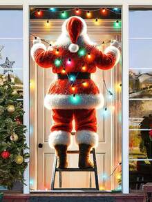 1pc Santa Claus Hanging Banner, 70.8x35.4 Inches, Made Of Polyester, Suitable For Home Entrance And Outdoor Christmas Decoration