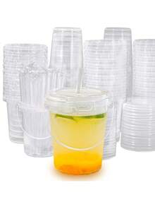 34 Ounce Large Reusable Plastic Cups With LIDS And Straws Drink Cups Suitable For Iced Beverages, Fruits, And Ice Buckets - Ideal For Parties, Festivals, And Daily Use (5/10 Sets) - trong suốt - Xem 11