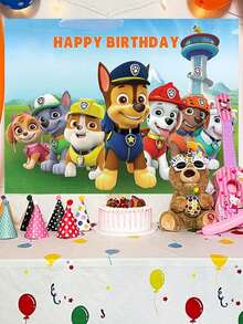 Fondo de fiesta de cumpleaños de Paw Patrol de 5 pies - Decoración de fiesta con corona de globos/Regalo de Navidad, Decoración navideña - Multicolor - Ver 4