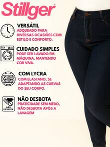 Stillger Moda Jeans Women's Plus Size Jeans With Elastane And High Waist - Màu xanh ngọc - Xem 4