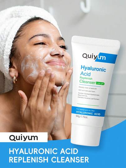 LAIKOU 50g Hyaluronic Acid QUIYUM Replenish Face Cleanser, Hydrating & Brighten Moisturizing Cleanser Minimize Pores Face Wash Korean Skin Care For Women All Skin Types Gift For Mom, Mother's Day