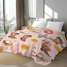 Retro Western Cowboy Theme, Cowboy Boots, Cowboy Hats, Cacti, Feather Design Patterns, Modern Home Style,Super Soft Flannel Printed  Blanket,As Birthday Gifts, Family, Wedding, Souvenir Blankets, Polyester Blankets Suitable For All Seasons, Washable, Machine Washable, Lightweight, Breathable, Comfortable, Warm, Unique, 280gsm For Him, Her Personalized Ideal Gifts For Her, Him, Family, Boyfriend, Girlfriend, Father, Family, Mother, Lover, Daughter, Son, Grandfather, Grandmother, Teacher,Doctor, Nurse,Friend, Classmate, Pet.Perfect Nap, Camping, Travel, Home, Daily Life, Office Decoration, Birthday, Anniversary, Valentine's Day, Thanksgiving, Graduation Season,Christmas, Halloween, Mother's Day, Father's Day, Wedding, New Year Gifts ,Sofa,Bed,Car,Bedroom,Living Room,Office,  Outdoor Camping, Beach,Wall Decoration - 多色3 - 查看 2