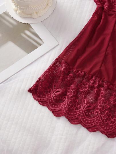 Ning xue yan ying Piece Set Of Wine Rood Verleidelijke Spaghetti Strap Bow ation,Backless Suspender Dress,Spaghetti Strap,Mesh Sleeping, ,Bridal Lingerie, Lingerie Dress Rave view 8