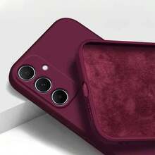 1 pieza Funda de teléfono delgada, de moda y de borde recto en color borgoña, diseñada para protección de cámara, con interior de microfibra suave y función amortiguadora de golpes, compatible con varios modelos de , OnePlus, Realme, Honor, Vivo, Apple desde el 6 hasta el 17