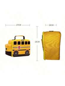 Insulated Lunch Bag, Cartoon School Bus Design, Waterproof Lining, Separate Compartment For Utensils, Handheld