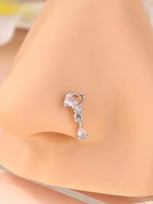 1 Pieza Pendiente de nariz con diseños colgantes de mariposa, corazón y cruz, Anillo de nariz en forma de L, Joyería de piercing de oro/plata para mujeres