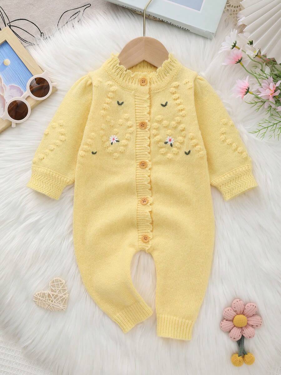 Infant Floral Pattern Loose Knit Romper