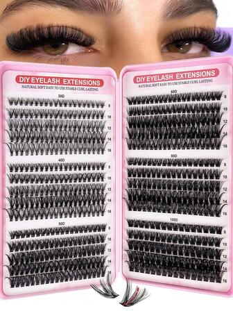 570pcs/540pcs Lash Clusters 30D+40D+50D+60D+80D+100D DIY Lash Extension Faux Mink Eyelashes - Premium D Curling Natural Volume Individual Lash Clusters For DIY Eyelash Extensions - Reusable, Lightweight, And Easy To Apply Lash Clusters, Eyelash Clusters, Individual Eyelashes, Lashes, Fake Lashes