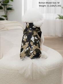 Camel Camouflage Printed Belly Zipper Pet Padded Coat Dog Jacket, Suitable For Large, Medium And Small Dogs