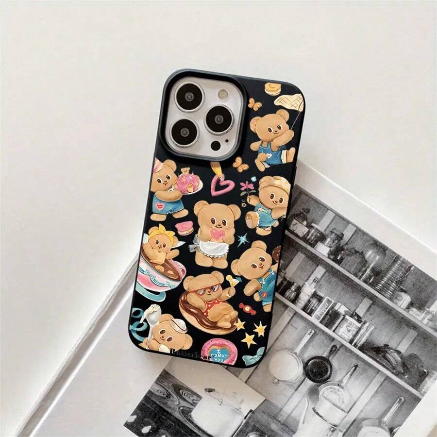 Fundas y carcasas protectoras con diseño de osito, diseño de osito, compatibles con phone 16 Pro Max, 16, 15 Pro, 14, 14 Plus/14 Pro Max, 13, 13 Pro, 12 Pro y 11/11 Pro. Regalos para cumpleaños y fiestas - Negro - Ver 1