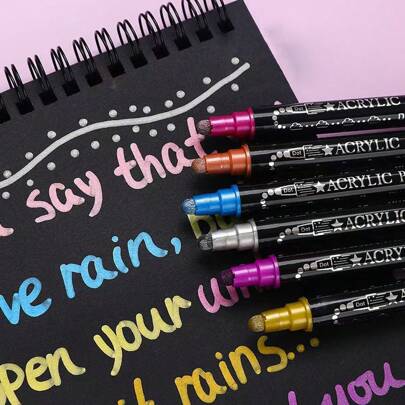 12/24 Stücke Metallic Marker Set, wasserfeste und lichtbeständige Farbstifte für Felsmalerei, Basteln, DIY Fotoalben, Holz, Kunststoff, Keramik, Glas, Metall, Stein, Stoff, Leder und Papier