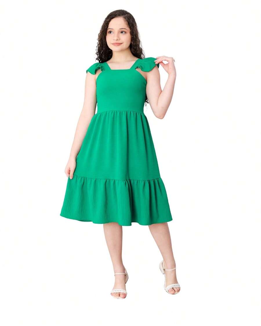 Short Plain Tank Top Dress - Green - View 1