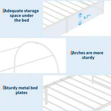 Twin Size Canopy Bed Frame With Upholstered Headboard, Kids Metal Platform Bed Frame With Strong Slats Support, Noise Free, No Box Spring Needed, Easy Assembly - White - View 4