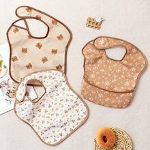 3PCS Waterproof Baby Bibs For Eating - Lightweight Baby Bib With Food Catcher, Mess Proof Toddler Bibs