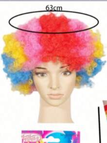 1pc Clown Costume Colorful Rainbow Curly Wig, Exaggerated Party Decoration Costume Wig,Halloween