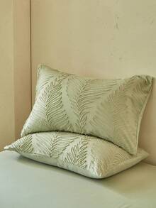 2/3pcs Green Leaf Pattern Tufted Jacquard Polyester Duvet Cover Set, Bohemian Vintage Unique Bedding Set, Suitable For All Seasons, Minimalist Solid Color Rustic Style Duvet Cover & Pillowcase(1 Duvet Cover + 1/2 Pillowcase, Excluding Filler) - Green - View 5