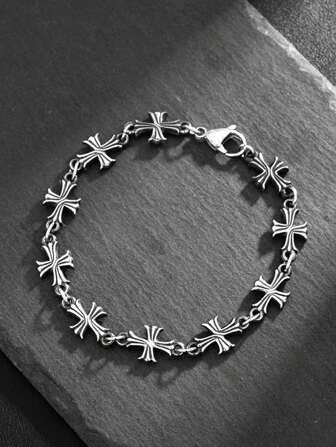 1pc Punk Style Cross Vintage Leather Bracelet For Men, New Fashion High-Quality Everyday Wear Birthday, Engagement Gift