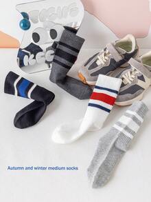 4 Pairs Boys' Breathable Soft Comfortable Fashion Versatile Sports Socks, Suitable For Kids/Teens (Ages 3-12), All Seasons