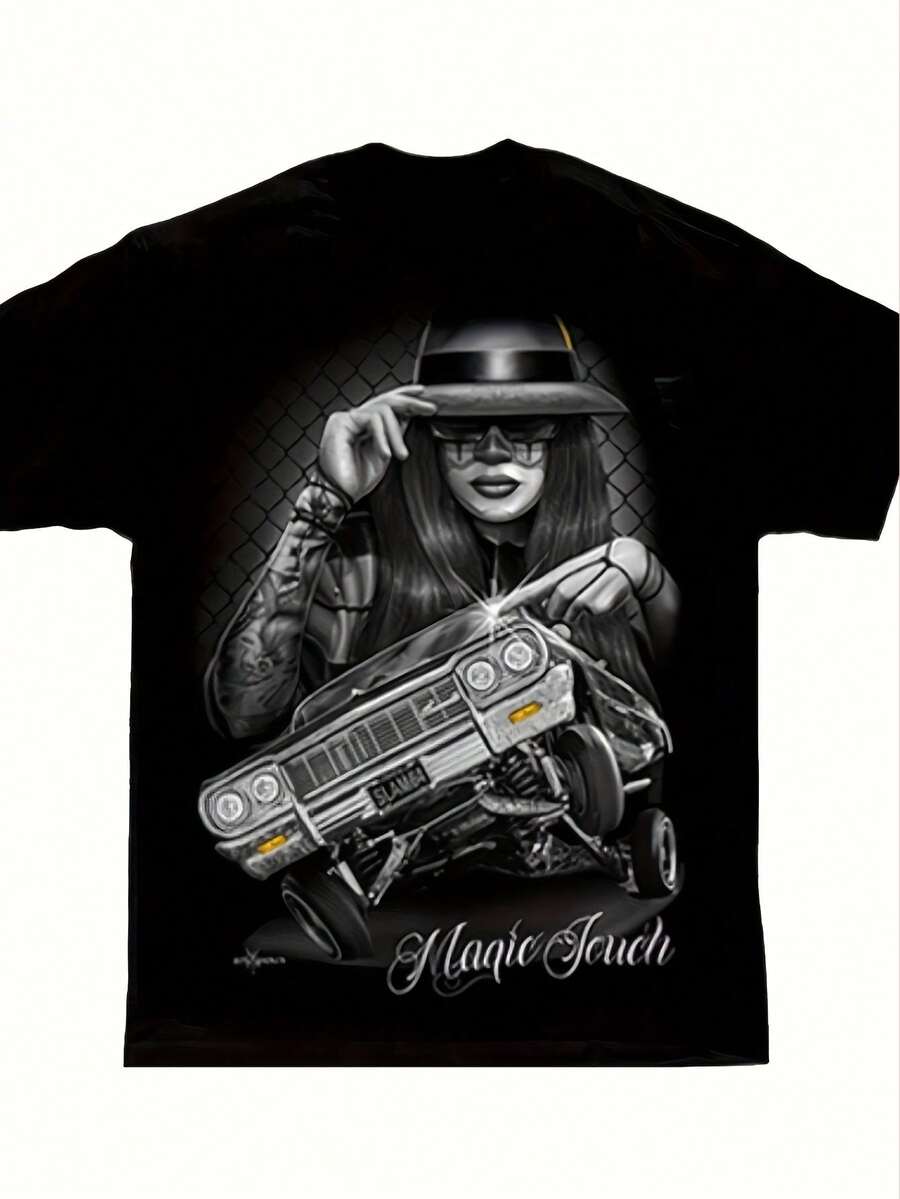DGA D Gonzales Magic Lowrider Art Shirt Comfortable Cotton Men'S Round Neck Short Sleeves-Shirt 180g - 黑色 - 查看 1