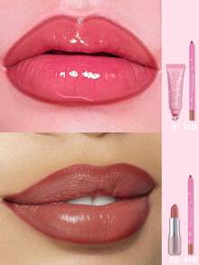 MISSLYN-4Pcs Lip Beauty Set, Butter Cream Lip Balm, Cream Crush Lipstick,Matte & Stay Lip Liner, Matte And Stay Lip Liner, Lip Oil In Lip Gloss, Lip Oil In Lip Care,