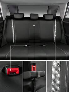 9pcs/4pcs Diamond Sequin Leather Car Seat Covers - Universal Fit | Shiny Crystal Sequin Stripe Design, Cute & Sweet Style, Suitable For Ladies | Fit For Pickup, Sedan | With Airbag, Soft Fabric Material | 9pcs Set: 2 Front Seat Covers + 1 Backrest Cover + 1 Rear Seat Cover + 5 Headrest Covers, 4pcs Set: 2 Front Seat Covers + 2 Headrest Covers | Fashionable Car Interior Accessories - Style a - View 9
