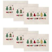 1pc/4pcs/6pcs/60pcs Christmas Placemats, Christmas Red Christmas Tree Star Linen Placemats, Merry Christmas Stain Resistant Placemats, Suitable For Home, Dining Room And Restaurant, Tabletop Decor, Home Goods