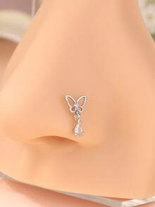 1 Pieza Pendiente de nariz con diseños colgantes de mariposa, corazón y cruz, Anillo de nariz en forma de L, Joyería de piercing de oro/plata para mujeres