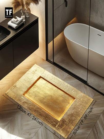 1件装奢华金色几何图案可水洗涤纶混纺地毯垫，适用于客厅、卧室、浴室、厨房，优雅舒适，可作浴室垫、门垫、小地毯、地毯、区域地毯、家居装饰、户外垫、圣诞装饰厨房地毯。