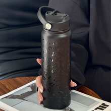 800ml 豹纹和牛纹保温水瓶 - 时尚 304 不锈钢旅行杯，配有便携式手柄和折叠吸管 - 非常适合露营、野餐、礼物、生日、派对、办公室和日常使用 - 彩色 - 查看 13