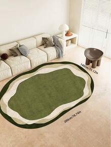 1pc Asymmetrical Green Color Block Faux Wool Rug, Decorative Carpet, Bedroom Decor, Small Rug, Carpet, Home Decor, Living Room Rug, Living Room Small Rug, Bedroom Rug, Living Room Home Decor, Outdoor Rug, Washable Rug, Plush Rug, Fuzzy Rug, Autumn/Winter Rug, Thick/Fluffy