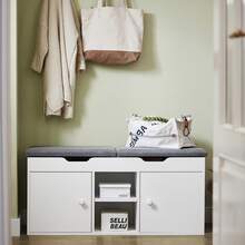 SoBuy FSR96-W, Shoe Rack Shoe Bench Shoe Cabinet With 2 Folding Padded Seats And 2 Doors, W100 X D34 X H48cm - White - View 1