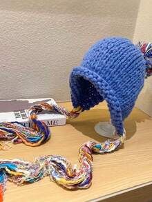 1 件女士冬季羊毛帽手工流苏针织帽适合秋冬秋季，温暖护耳，百搭时尚套头帽适合日常旅行、购物、滑雪和使用 - 彩色 - 查看 13