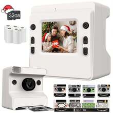 Kids Camera Instant Print, 1080P HD Lens Selfie,Toddler Digital Camera With 3 Rolls Paper & 32GB Card, Children Christmas Birthday Gifts Toys For Age 3 4 5 6 7 8 9 10 11 12 Years Old Girls Boys