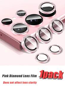 1 Pack Compatible With Samsung Galaxy Tempered Glass Rhinestone Lens Protector Film (Pink), Full Coverage Design, Advanced Adhesive, Ultra-Clear, Anti-Scratch, Metal Ring Design, Matte Surface, Compatible With Samsung Galaxy A05S/Galaxy A14 5G/Galaxy A15 And Most Series Applicable To Daily Shield, Office, Home Phone Camera Cover Waterproof Shockproof Anti-Fall Anti-Fall Anti-Fingerprint - Pink - View 1